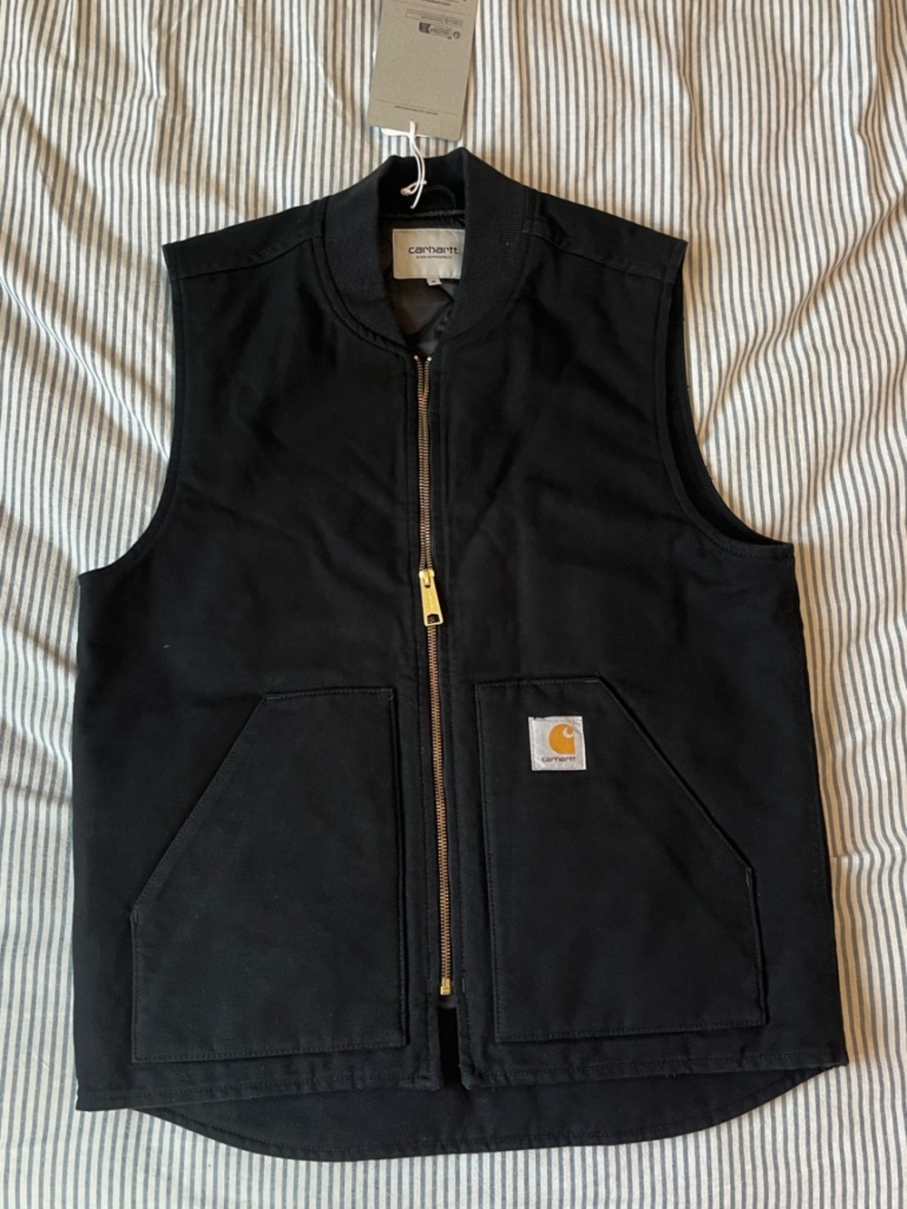 Carhartt Black Work Vest with Brass Zipper in black rinsed size medium